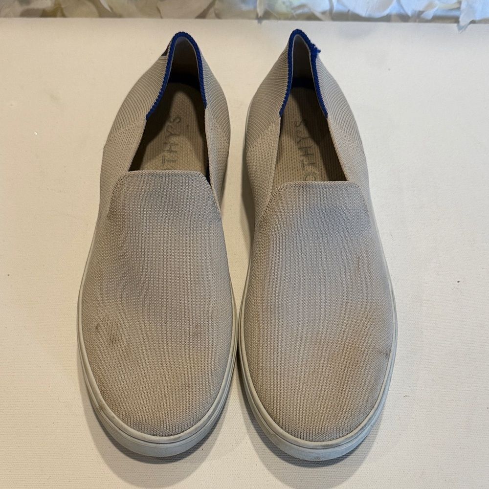 Rothy's Beige Slip-On Loafers with Blue Trim - Men's